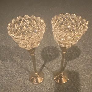 Silver Crystal Candle Votive Holders 1 pair